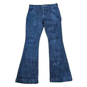 Old Navy Ultra Blue Mid Rise Flared Ankle Cuffed Hem Denim Jeans Size 6 Regular